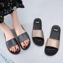 Slippers womens summer fashion outer wear 2019 new Japanese students thick bottom sequins all-match flat bottom outdoor sandals plastic