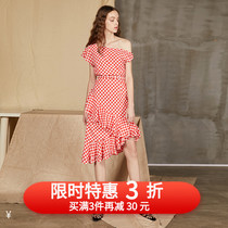 SyncChic Star luxury istyni spring and summer new plaid shoulder irregular fishtail dress