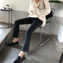 Cropped flared pants women 2020 new spring and autumn high waist outside wear leggings black micro-flared thin plus plush long pants