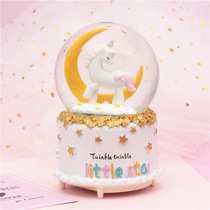 Crystal ball music box Unicorn music box Creative warm childrens room decoration Girl heart small ornaments girl