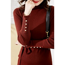 Boo Pala Joker 100% pure wool half high collar dress autumn winter 2021 New slim knit dress