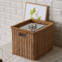 Kens imitation rattan storage basket home with cover storage box cabinet wardrobe finishing box bathroom storage basket European style large