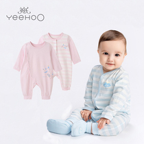 Yings baby clothes Spring and summer newborn one-piece clothing Belly protection baby cotton one-piece clothing climbing clothing 2 pieces