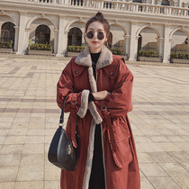 Faction to overcome female mid-length Korean version relaxed 2021 Winter new collection waist display slim and gush thickened splicing cotton clothes