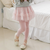 Boat mouse girls culottes fake two-piece pants 2020 new plaid mesh Korean version of the Western style pants skirt childrens leggings