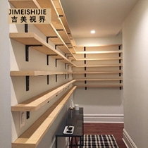 Nordic wall shelf log partition bookshelf solid wood shelf living room decorative frame Wall Wall kitchen rack