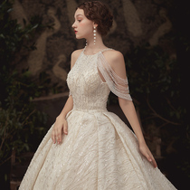 Shu Di suspender Hepburn wedding dress 2021 new bride tassel leaky shoulder temperament fairy tail French simple woman