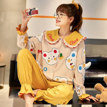 Pure cotton pajamas womens spring autumn and winter long-sleeved two-piece suit thin student Korean version of the tide loose princess home service