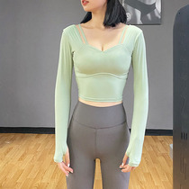 2021 autumn new fake two pieces sports long sleeve running navel top slim slim yoga clothes T-shirt with chest pad