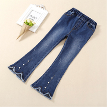 Girls jeans spring and autumn 2021 New Tide childrens casual wear foreign fashion elastic micro horn pants
