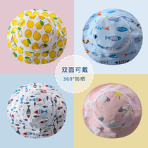 Childrens hats summer thin sunscreen hats for boys and girls sun hats fishermans hats double-sided baby hats big eaves tide