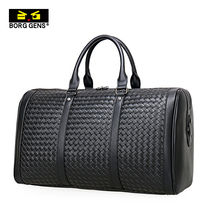 borggens carry-on travel bag mens large capacity genuine leather travel short business luggage Bull Leather Skew Satchel