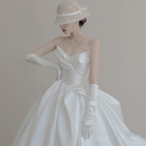 French satin main wedding dress 2022 bride spring temperament moron is a high-end sloppy wedding dress