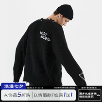 PCLP (PERCLIPS) mens sweater round neck loose lazy wind autumn and winter pullover hole knitwear menS trend