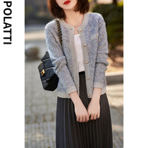 POLATTI A glance fell clear sky blue socialite wind goddess fine sequined wool knitted cardigan womens early spring new