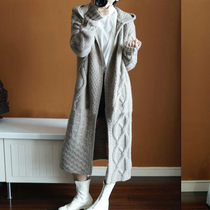 Autumn and winter long-sleeved wool knitted cardigan sweater jacket womens 2020 new mid-length lazy wind top loose cap