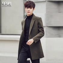 Winter wool Son Big Coat Mens Medium Long Thickened Korean Version Mens Dress Nizi Wind Coat Bifacial Cashless Coat