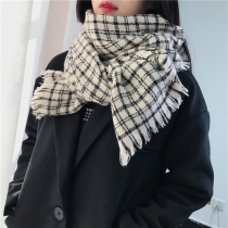 Temperament retro plaid double-sided scarf female Korea autumn and winter warm dual-purpose shawl Joker cashmere scarf male