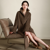 NZ Custom Imported Loca Suede Mix Curry Albaca Lamb Camel Fur Coat Thickening Long Plush Winter Coat