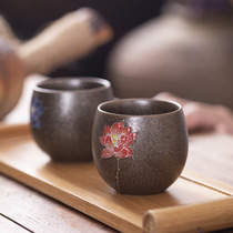 Kin relief lotus teacup ceramic kung fu tea cup cup cup owner cup single rough ceramic cup
