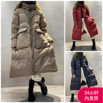 2020 winter New Lady Long down jacket big pocket high-end custom white duck down large size coat tide