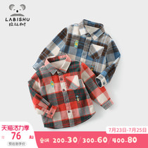 Rabi Tree Childrens clothing Baby top Childrens winter clothing Velvet long sleeve shirt Boys embroidered plaid thickened shirt
