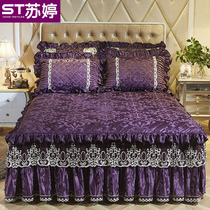  European-style thickened velvet bed skirt single-piece three-four-piece set 1 8m double bed set Duvet cover padded bedspread 4-piece set