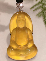 Natural Myanmar A cargo ice jadeite plain piece jade Buddha Guanyin pendant pendant safe buckle yellow jadeite rough stone