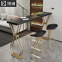 Nordic light luxury solid wood bar table home milk tea shop wall long table high table wrought iron bar table and chair combination