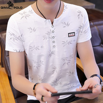 Paul 2022 new male cock heart-collar short sleeve t-shirt trendy white print T-shirt male small V collar workout for the undershirt