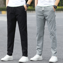 2021 summer spring and summer ice silk cotton casual pants mens straight tube New loose small feet trend slim man CKN812