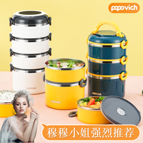 Multi-layer insulated lunch box female student double lunch box round office worker with lunch box 304 stainless steel rice bucket