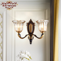 American full copper wall lamp bedroom bedside lamp black retro light luxury European living room background wall aisle corridor lamp