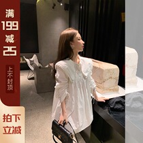 Mrs. Qian Sydney custom white lapel dress female spring design sense loose age reduction pleated Fairy Doll skirt