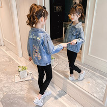 Korean girls autumn and winter new denim clothes childrens clothing foreign style Net Red childrens coat big child loose girl coat