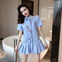 Silver Childrens Day Thom Browne 20 new TB College Wind tie short sleeve shirt 100 pleats dress woman