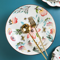 Net red plate Dish Home creative petal plate ceramic fruit plate cute dish breakfast Western steak plate