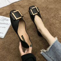 Tidal flat bottom shoes 2021 spring summer new womens shoes 100 lap single shoe square head shallow mouth ladylike shoes genuine leather soft-bottom bean-bean shoes