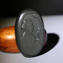 Old four name pit (Palm characters stone) rough she play with stone xiao kai chao jing stone small inkstone