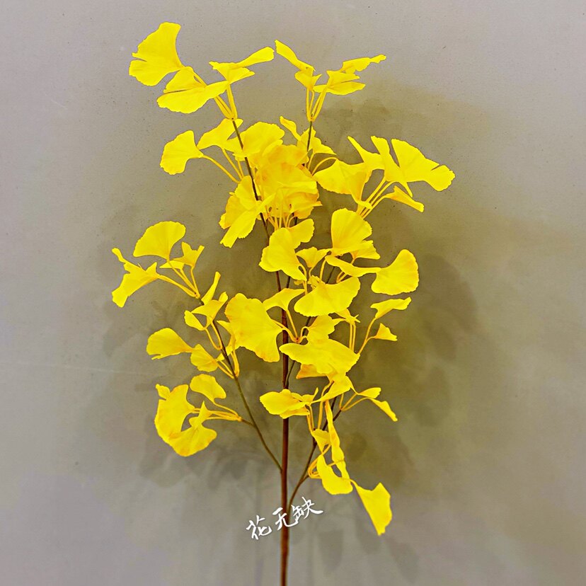 Silk flower wedding indoor landscaping project decoration simulation autumn dry big branch yellow ginkgo leaf plastic fake tree leaves