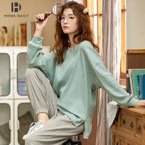 Sleepwear Lady Spring Autumn Long Sleeves Pure Cotton Thin family clothes lady Summer Leisure round collar can be worn out of all cotton two pieces