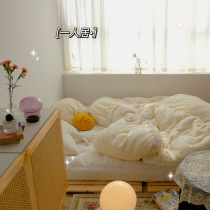 ins blogger with the same cashmere winter thickened bed three-four pieces of pure color milk suede warm quilt cover dormitory