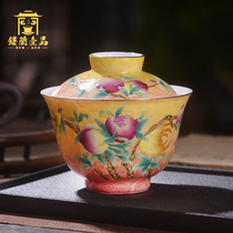 Jingdezhen ceramic full hand painted enamel color pickle flower two-year-old cover bowl Teacup large household tea bowl with cover bowl