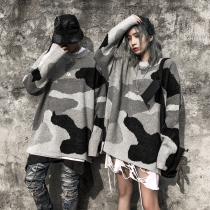 European and American street fashion brand retro oversize sweater male ins loose large size trend hip hop couple sweater