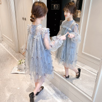 Next jazz girls dress 2021 foreign spring dress mid-length fairy lace princess mesh puffy skirt