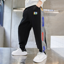 Boys autumn wear black sweatpants in big boy 2021 new boy spring and autumn pants autumn handsome fashion tide