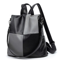 Tide brand leather backpack women's 2021 new fashion large-capacity anti-theft bag soft leather contrast travel bag backpack