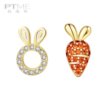 Design sense stud earrings simple women sterling silver asymmetrical small cute exquisite animal earrings Rabbit carrot earrings