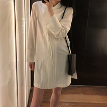 MKHF high-profile high-density l anti-wrinkle combing silk cotton high-grade pure white elegant white shirt dress female temperament celebrities