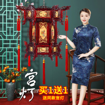 Antique palace lantern hexagonal imitation solid wood Chinese lantern 2021 New Year holiday decorations festive balcony lantern ornaments